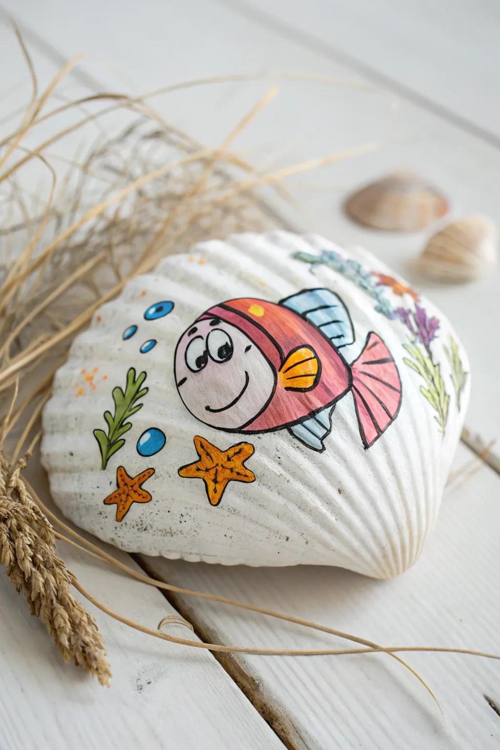 Dive into creativity with charming cartoon fish seashells!
