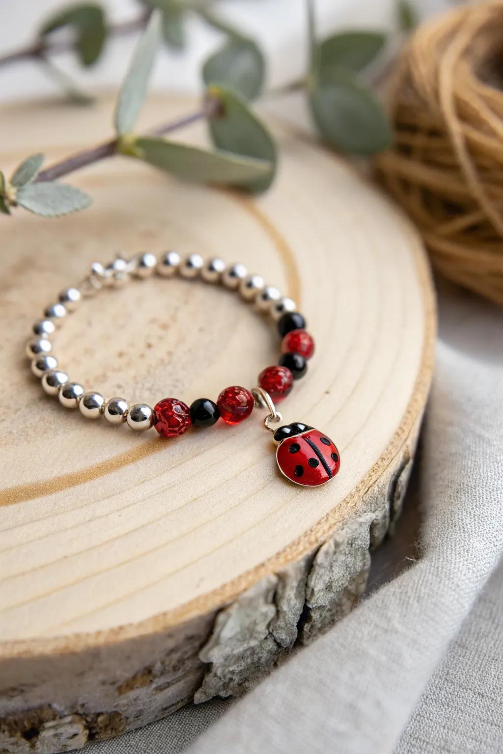 Embrace summer whimsy with this charming ladybug beaded ring, a perfect blend of playful design and minimalist elegance.