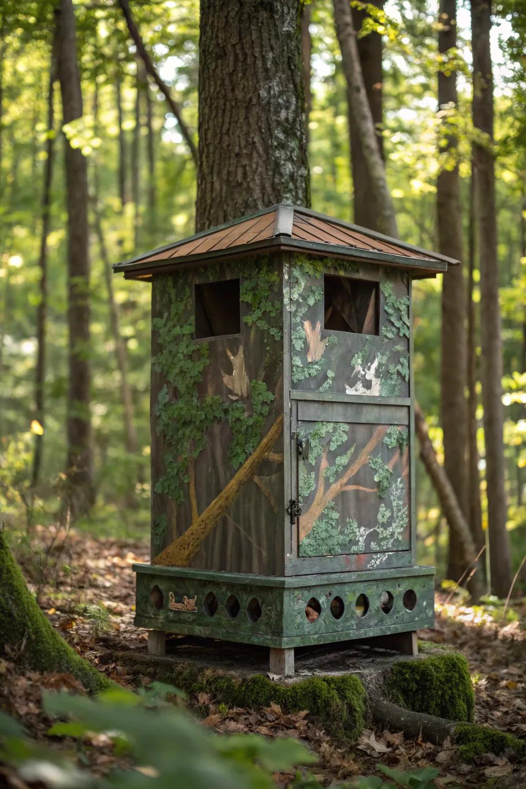 Master the art of blending in: A deer feeder that disappears into the forest, crafted for the discerning outdoorsman.