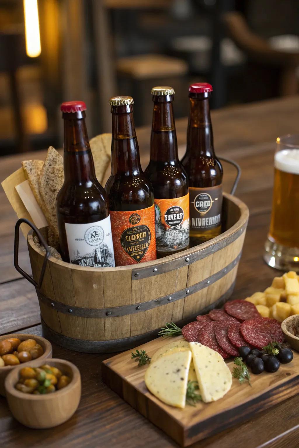 Elevate your gatherings with a curated craft beer and gourmet snack basket—where taste meets tradition.