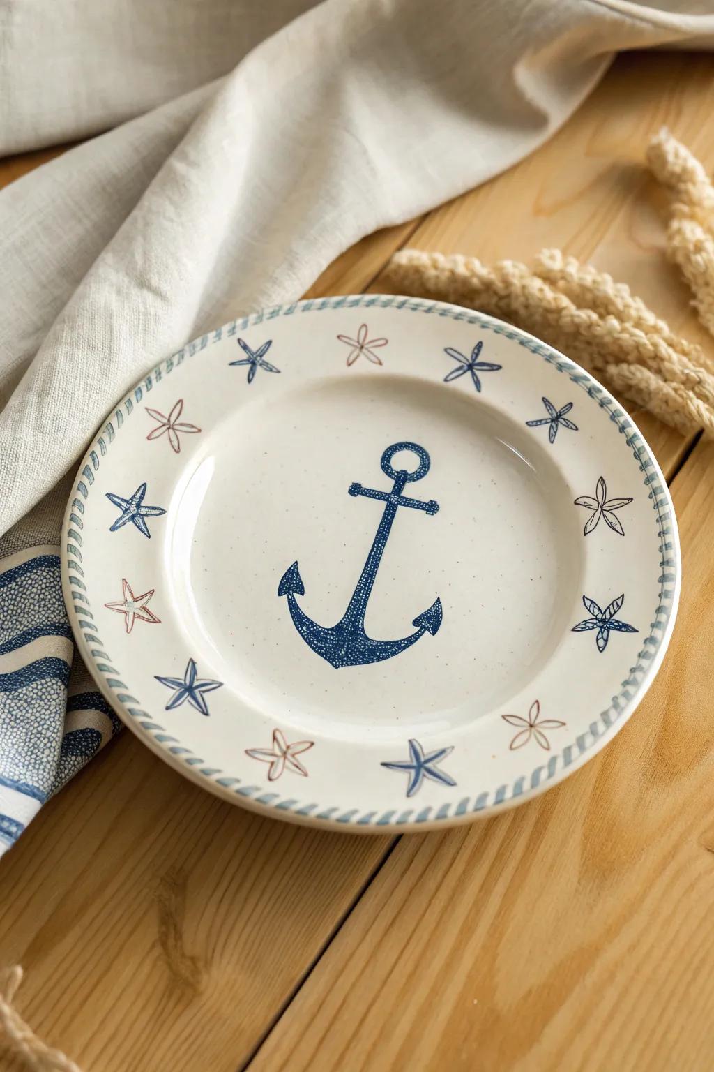 Set sail on your creative journey with these serene nautical plate designs, perfect for your next summer gathering.