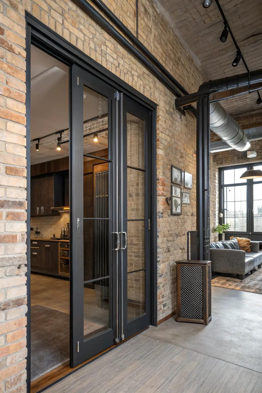 Industrial metal handles enhance the urban loft aesthetic of bifold doors.