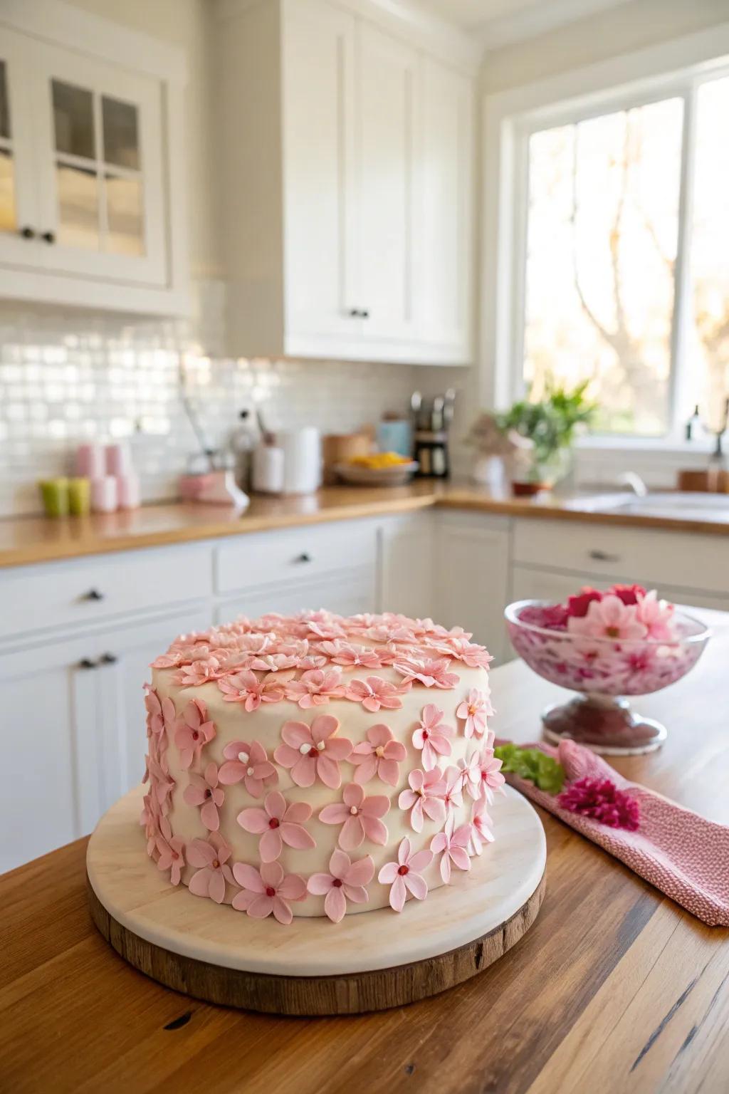 Textured icing brings the delicate nature of cherry blossoms to life.