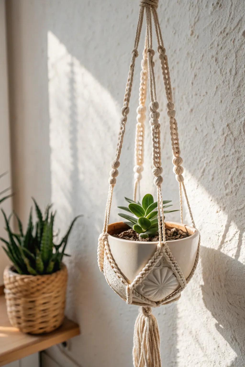 Elevate her space with a custom plant holder that combines minimalist charm with boho flair.