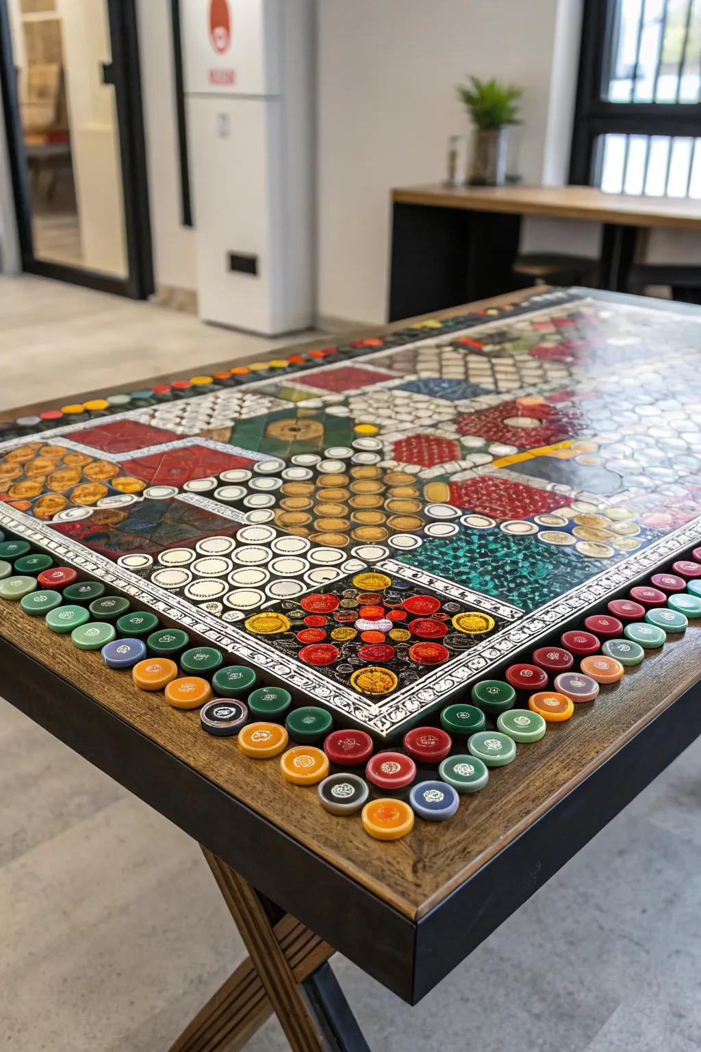 Craftsmanship at its finest: A geometric masterpiece with a splash of color.