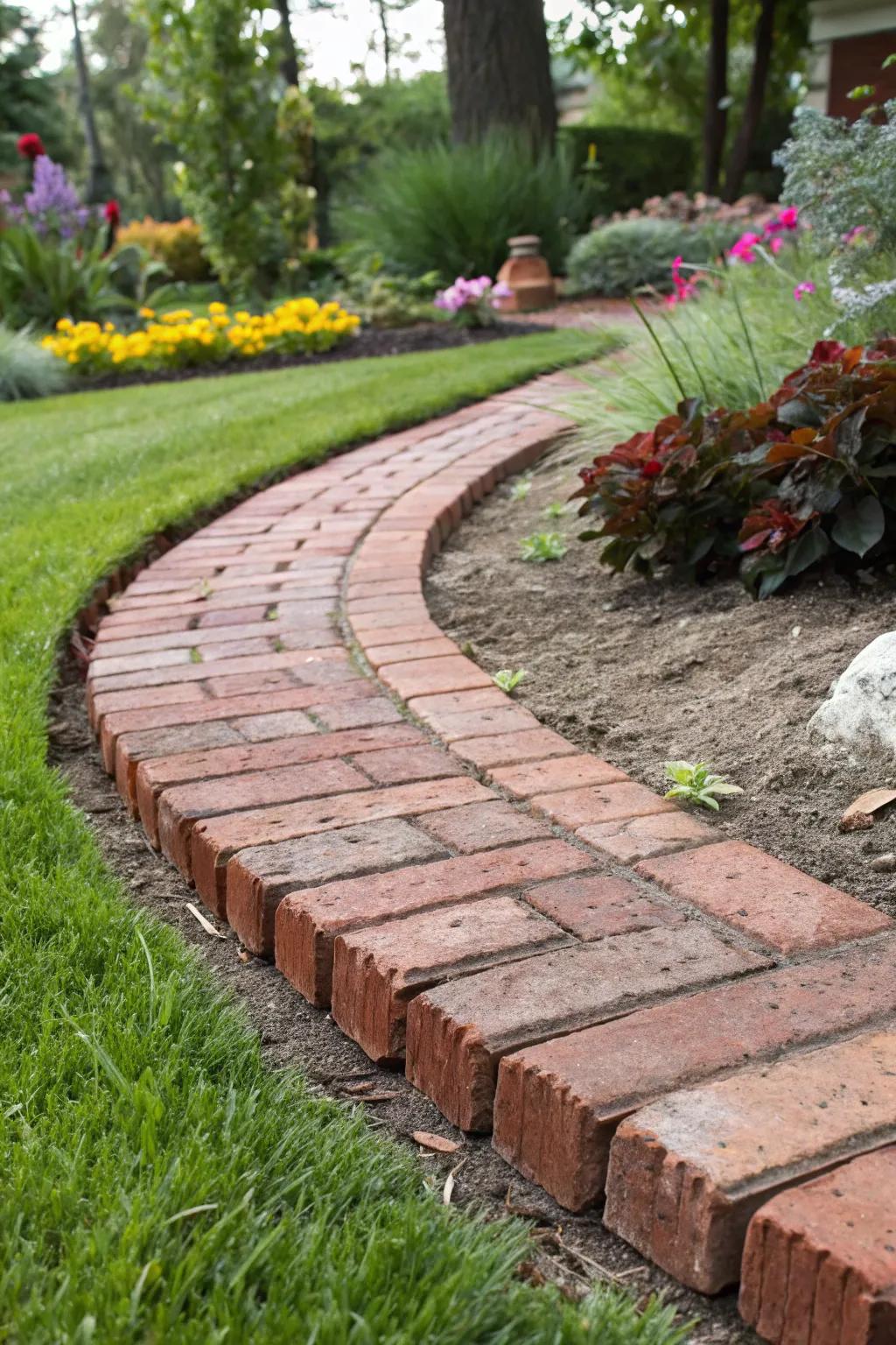Elevate your garden with handcrafted DIY brick edging—where precision meets personal touch.