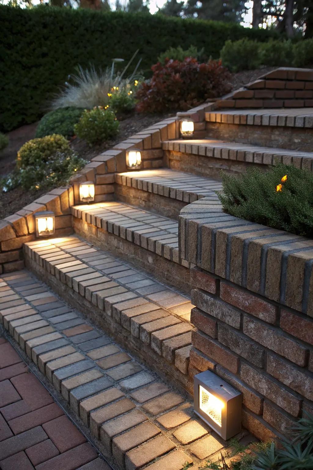 Transform your garden steps with enchanting solar lights for a captivating evening ambiance.