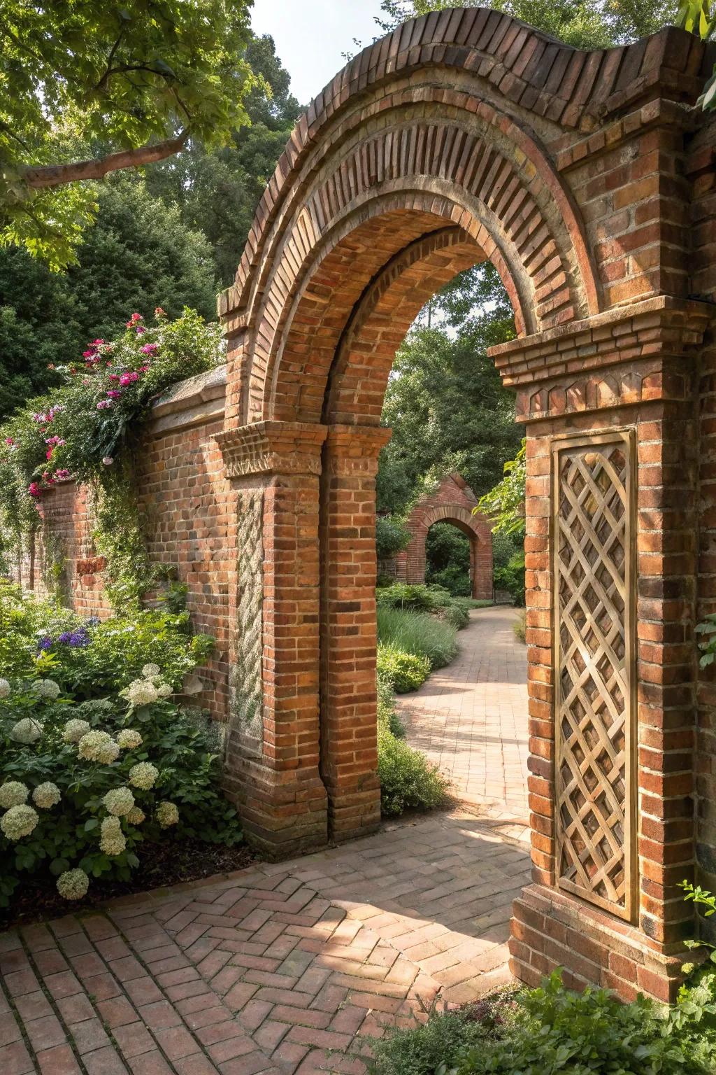 Step through a masterpiece: This brick archway invites you into a world of timeless elegance.