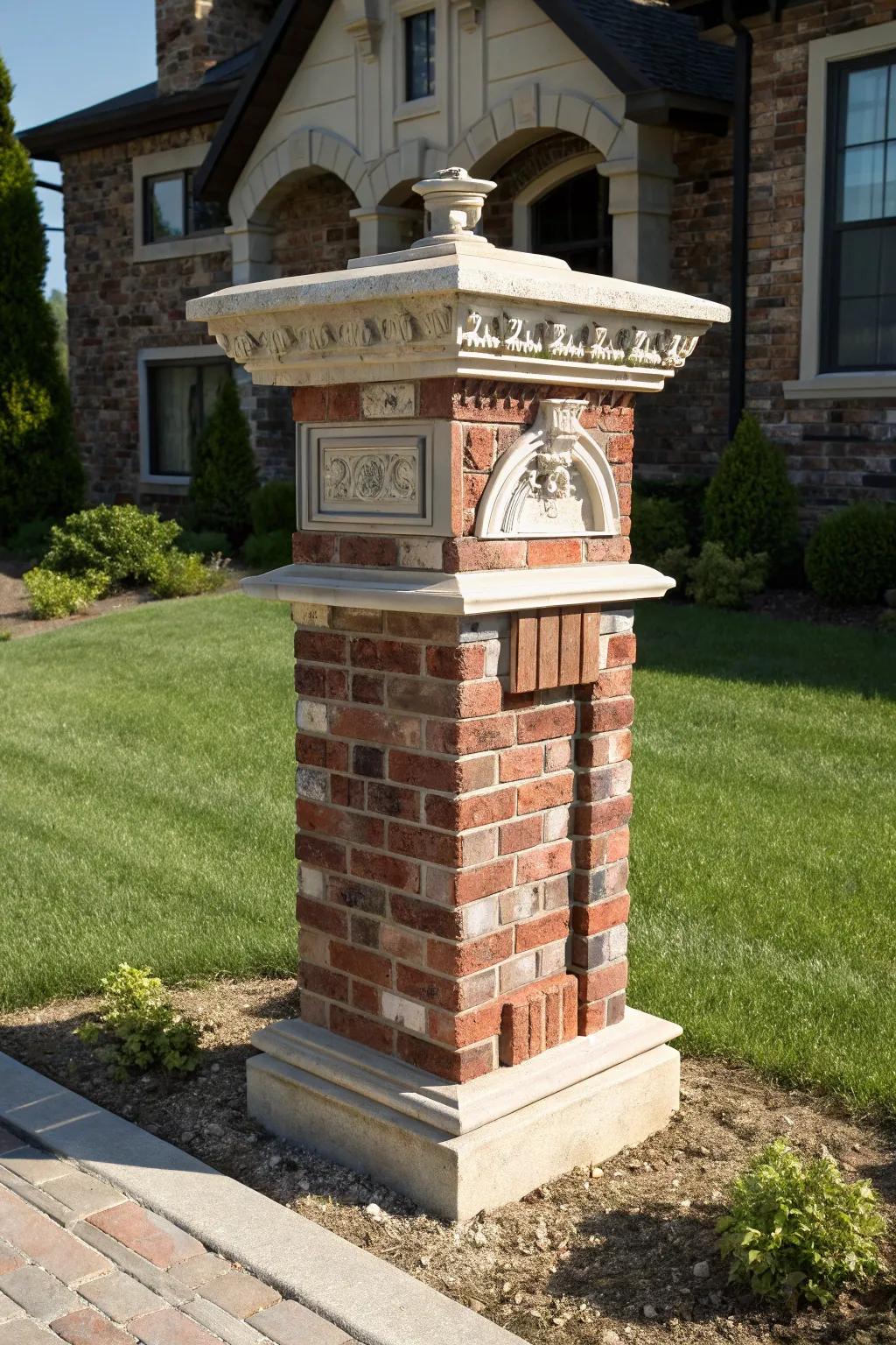 Elevate your curb appeal with a grand pedestal-style brick mailbox, where craftsmanship meets elegance.