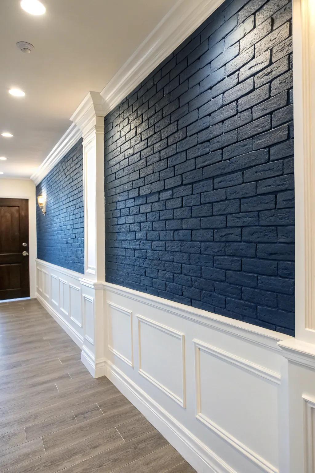 Elevate your space with the timeless elegance of navy blue bricks.