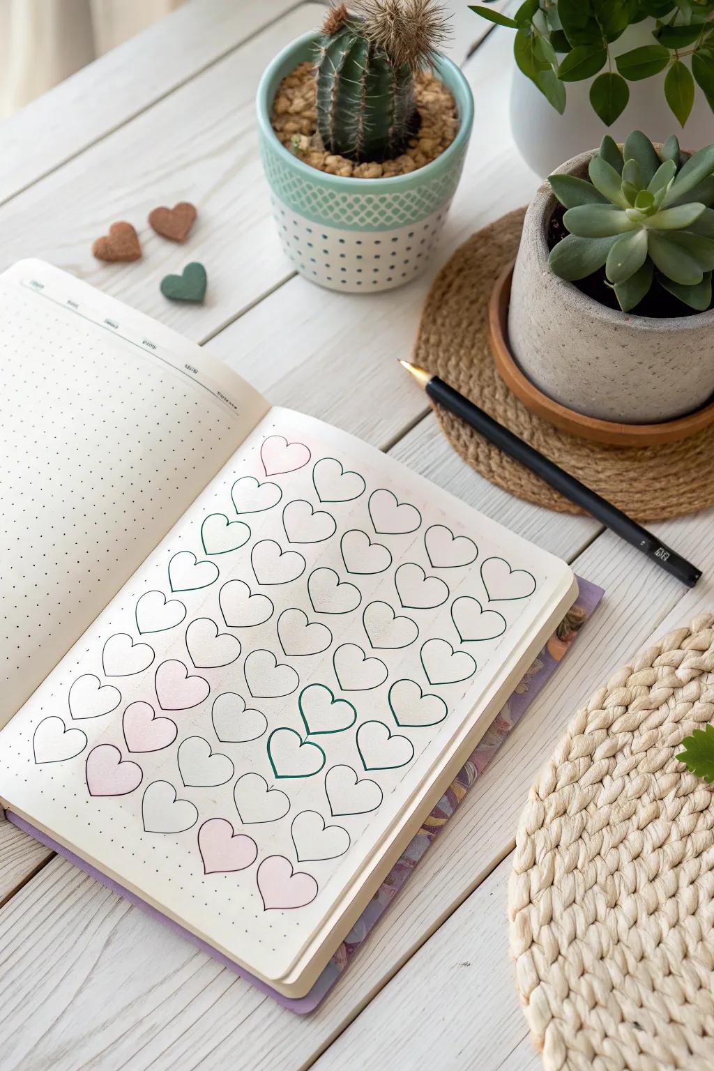 Capture your emotions with love—track your moods with heart-shaped elegance. 🌿💖 #MoodTracker #BulletJournalInspiration