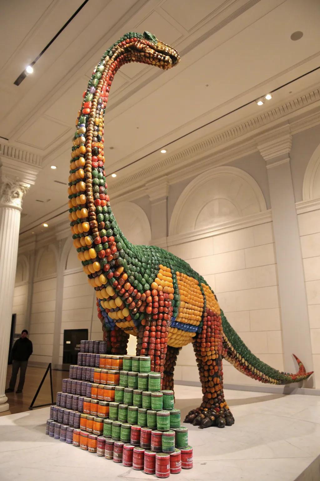 Craftsmanship meets creativity in a towering canned dinosaur!