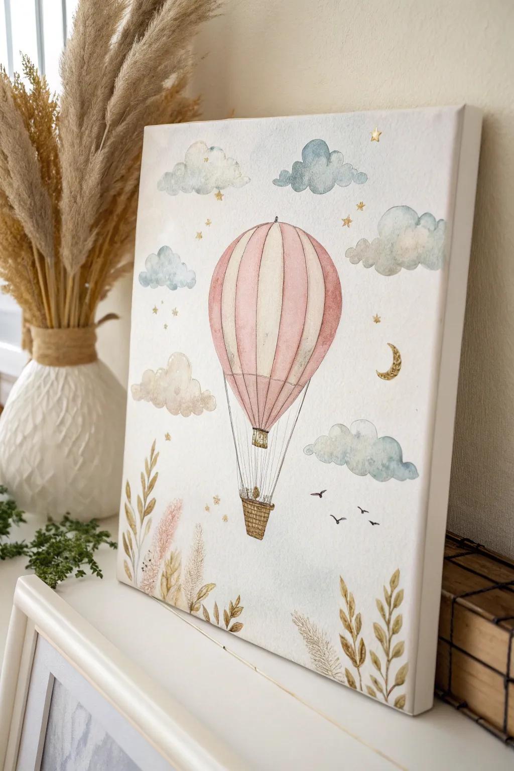 Let your imagination soar with this minimalist hot air balloon canvas, where simplicity meets adventure.