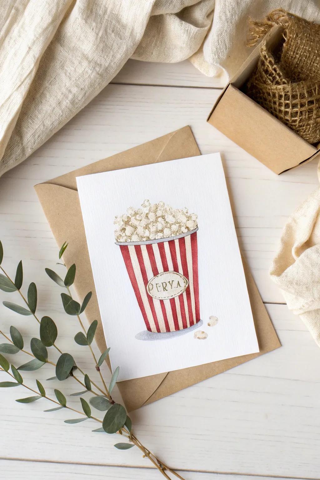 Add a pop of fun to your teacher's day with this charming popcorn-themed card. Perfect for those who appreciate minimalist and handcrafted elegance!
