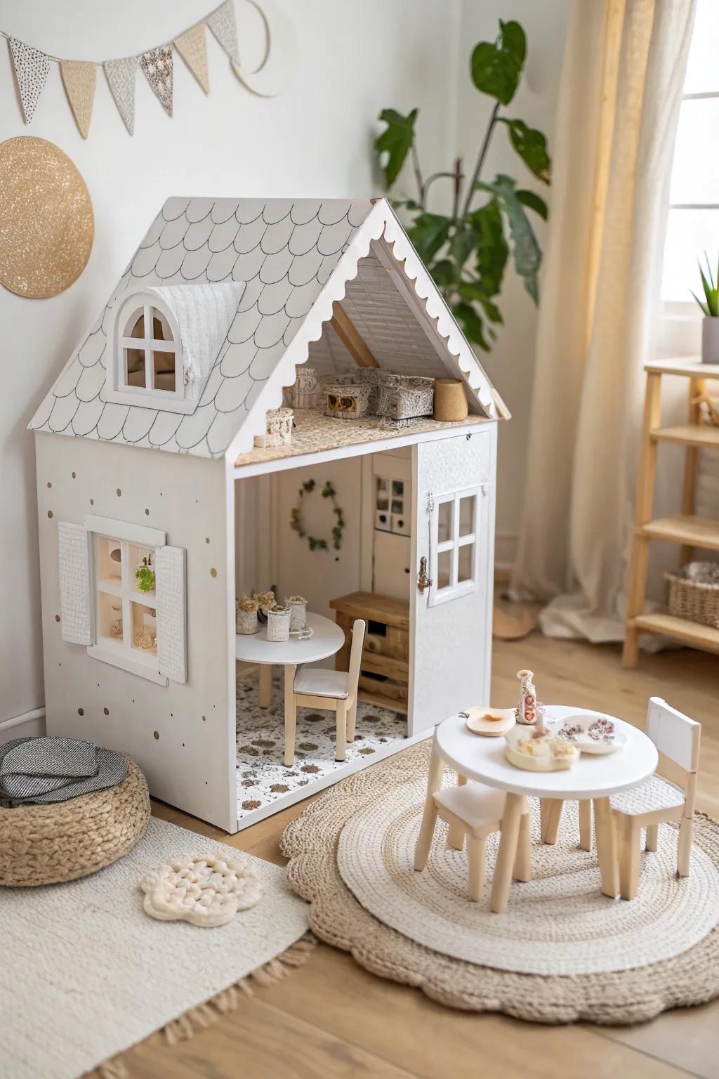Transform cereal boxes into a charming miniature playhouse — a perfect blend of creativity and minimalist elegance!