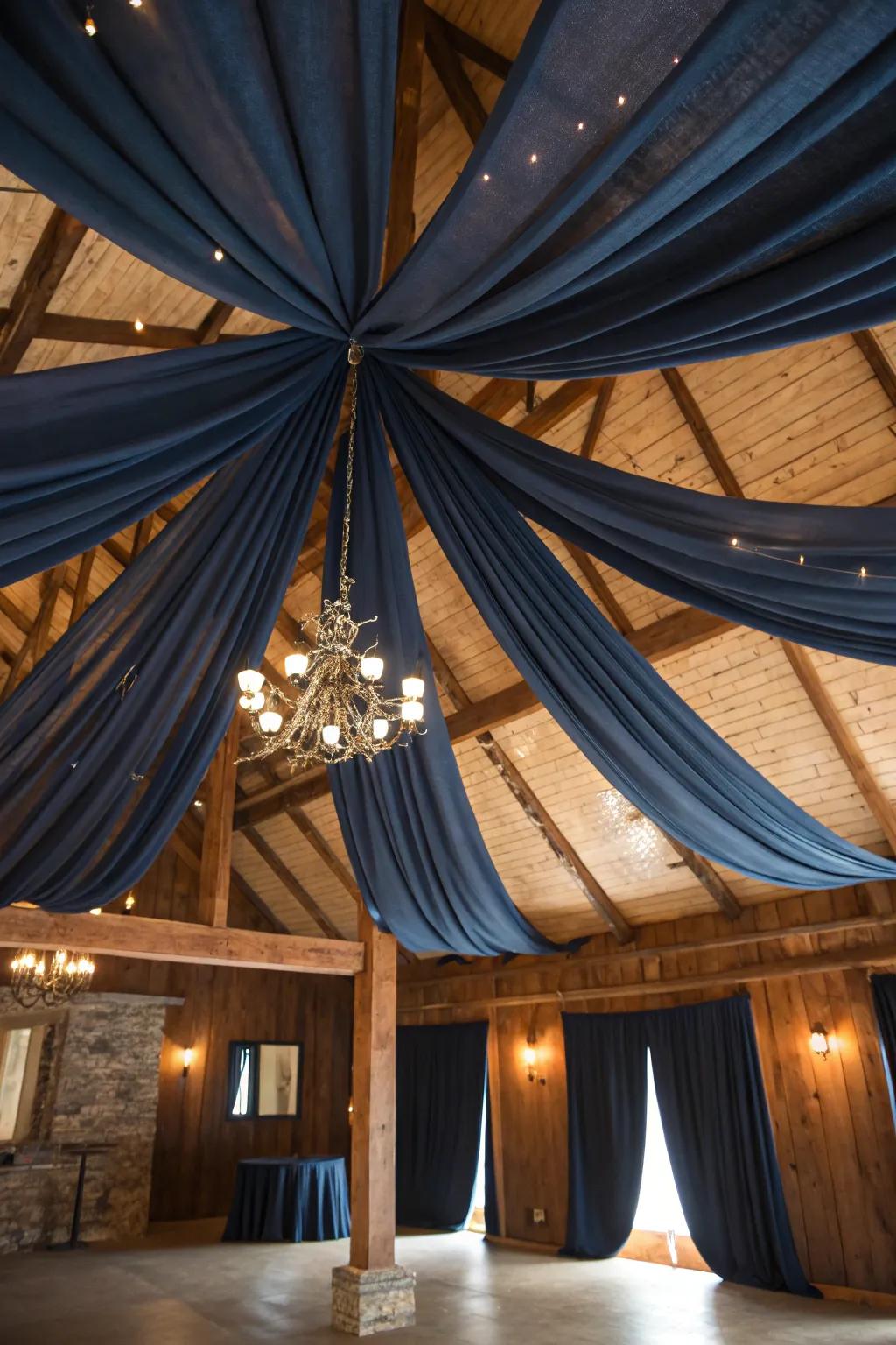 Transform your space with a touch of elegance and craftsmanship through a beautifully draped fabric ceiling.
