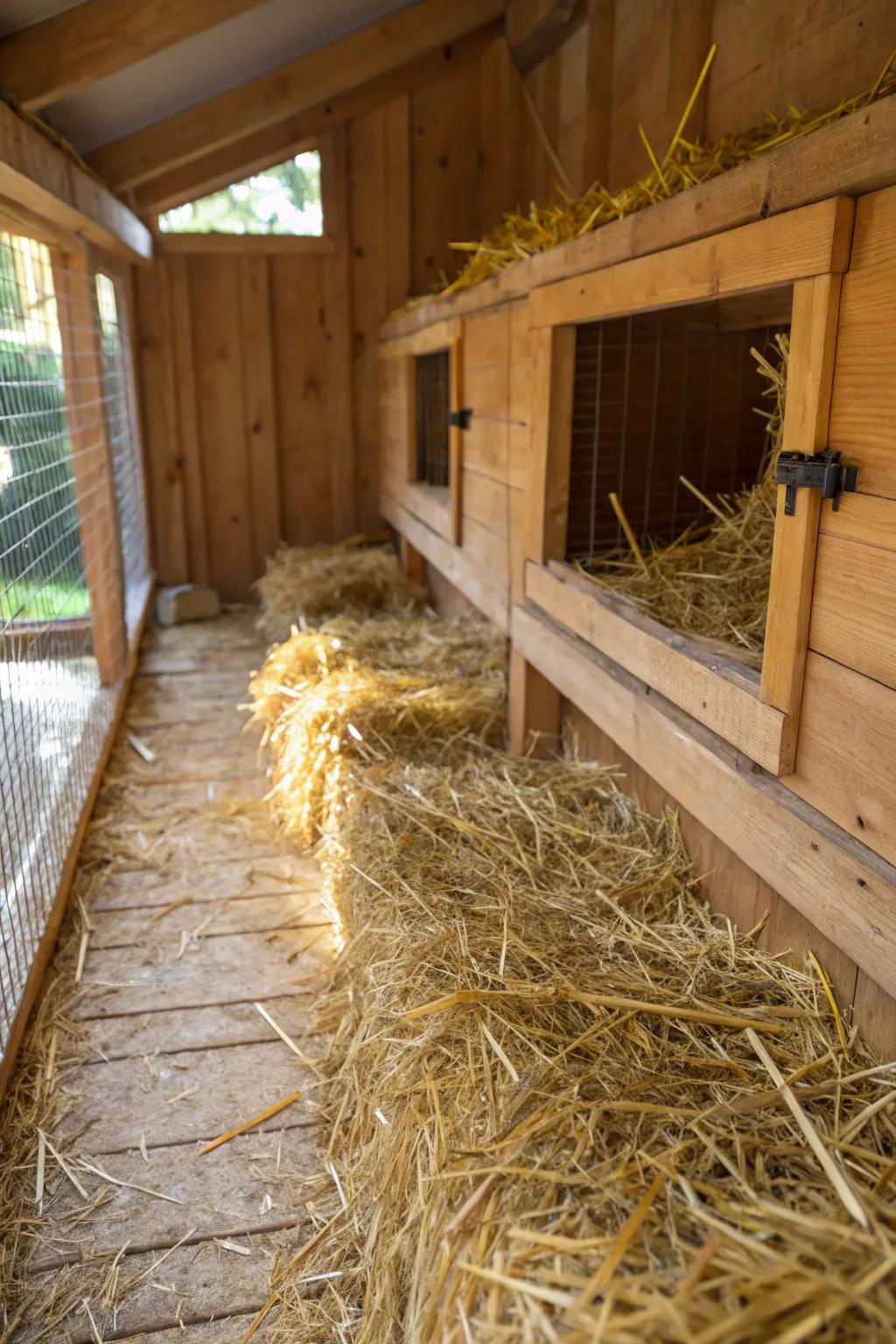 Craftsmanship meets comfort: Luxurious bedding in a rustic chicken coop.