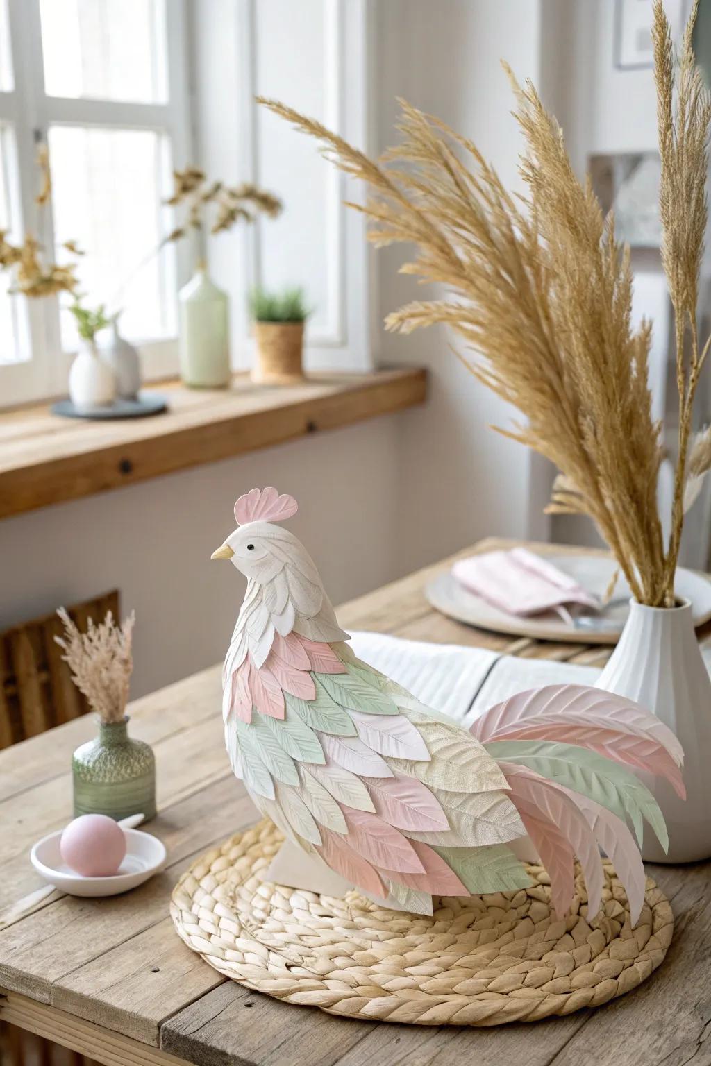 Discover the charm of fork-painted feathers in your next chicken craft project. Embrace simplicity with a touch of boho elegance.