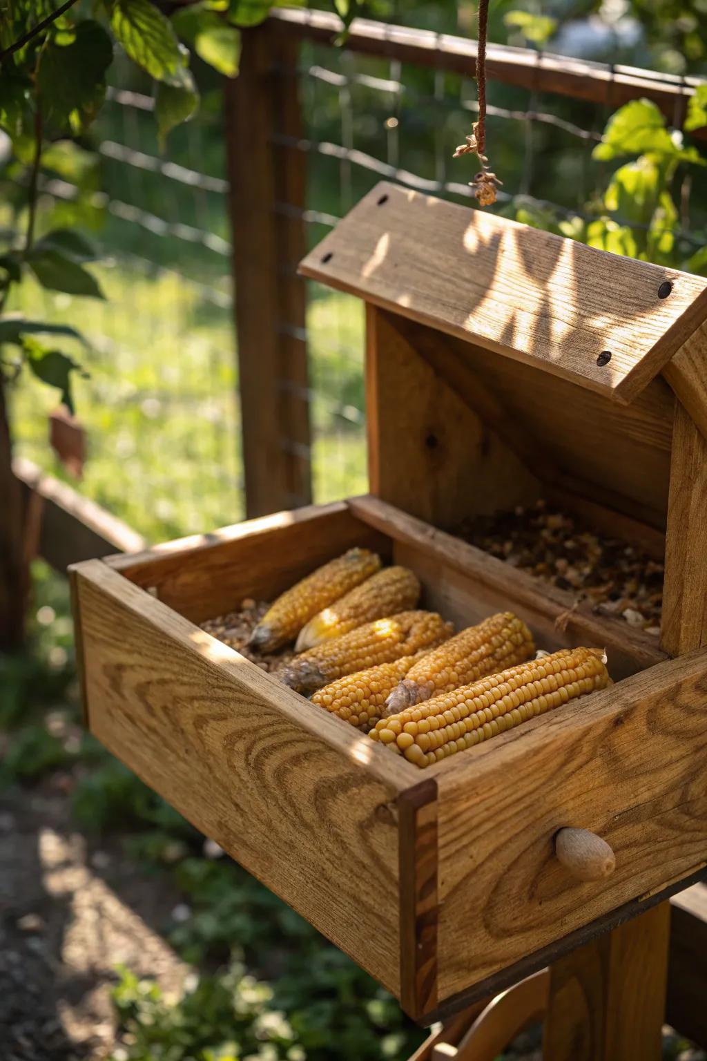 Elevate your chicken run with a feeder that's both functional and a testament to fine craftsmanship.