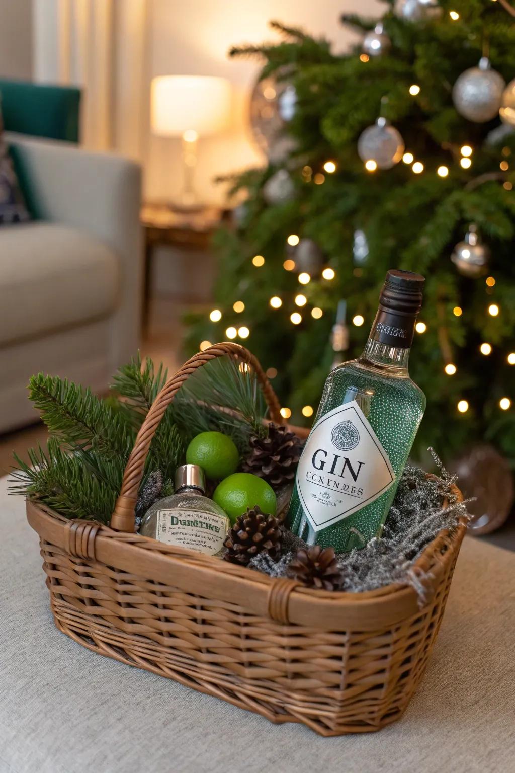 A refreshing gin basket that embodies the spirit of Christmas.