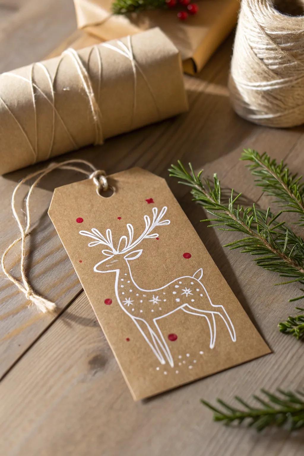 Add a whimsical touch to your gifts with these charming reindeer tags, perfect for a minimalist holiday aesthetic.