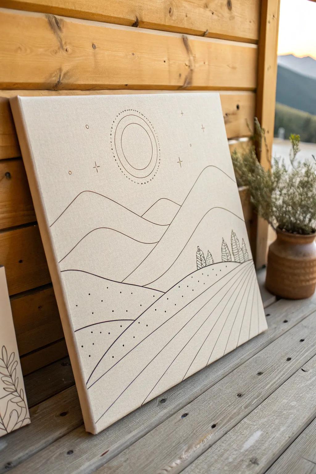 Embrace the calm elegance of minimalist landscapes with this chic line art masterpiece.