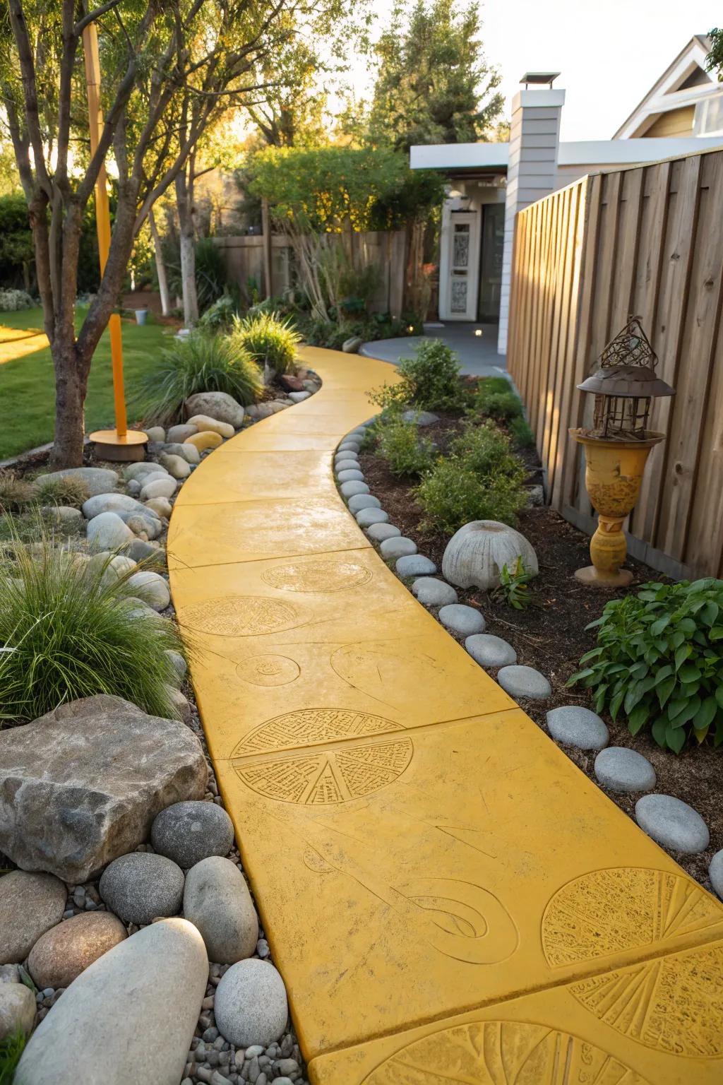 Illuminate your garden with a bright, sun-inspired path that adds a touch of joy and elegance to your minimalist outdoor space.