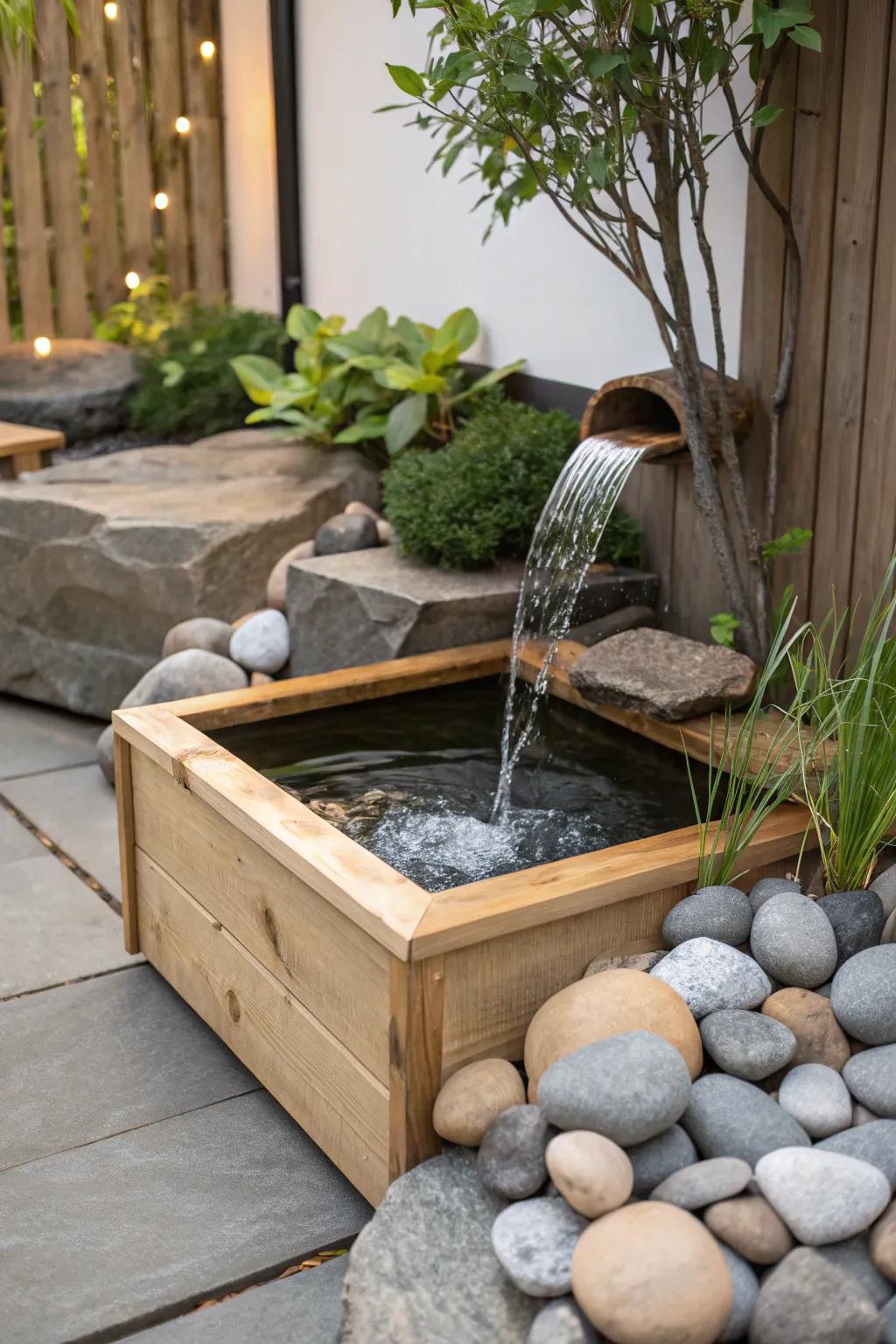 Embrace tranquility with a touch of elegance: a minimalist waterfall pond for your serene sanctuary.