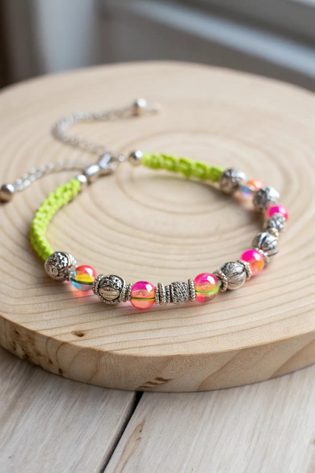 Embrace festival vibes with this stunning handcrafted bracelet, where vibrant neon meets minimalist elegance.