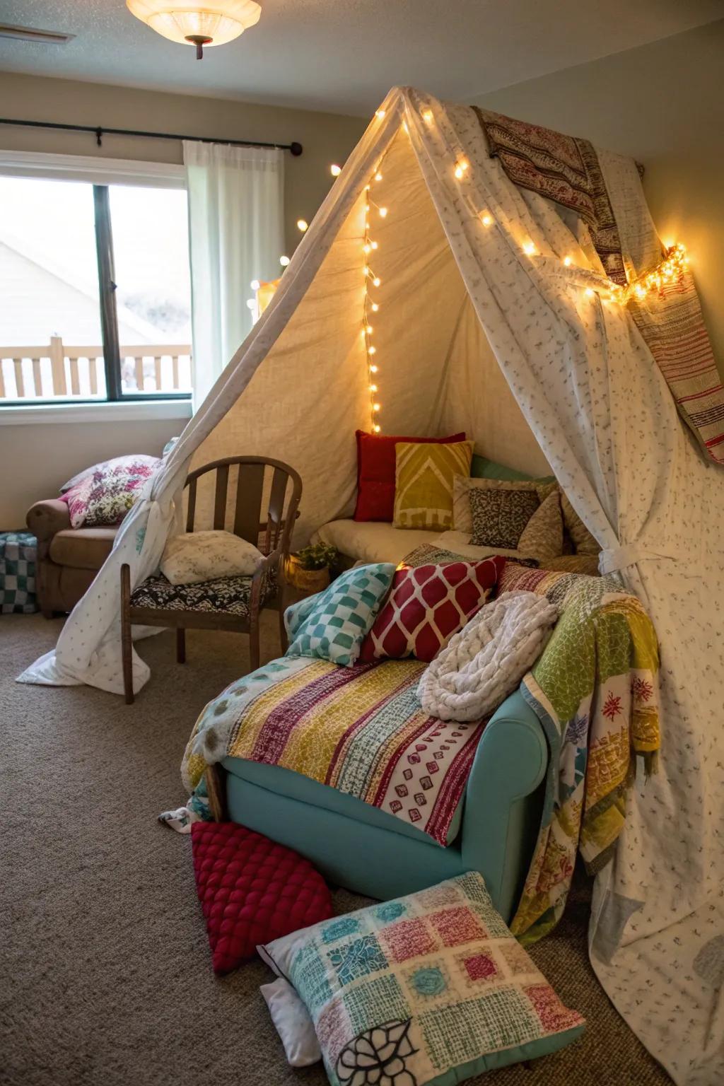 The ultimate pillow nest for cozy lounging.