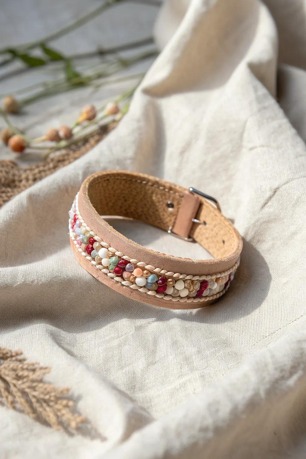 Embrace bohemian elegance with this handmade beaded leather cuff bracelet, perfect for adding a touch of artistry to your style.