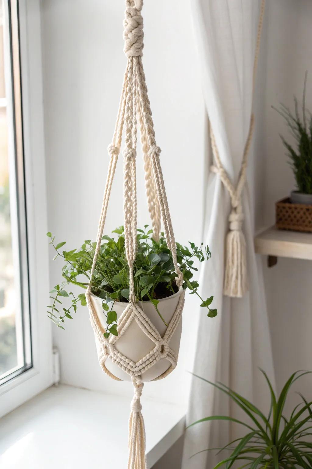 Elevate your indoor greenery with handcrafted macramé plant hangers, where simplicity meets boho charm.