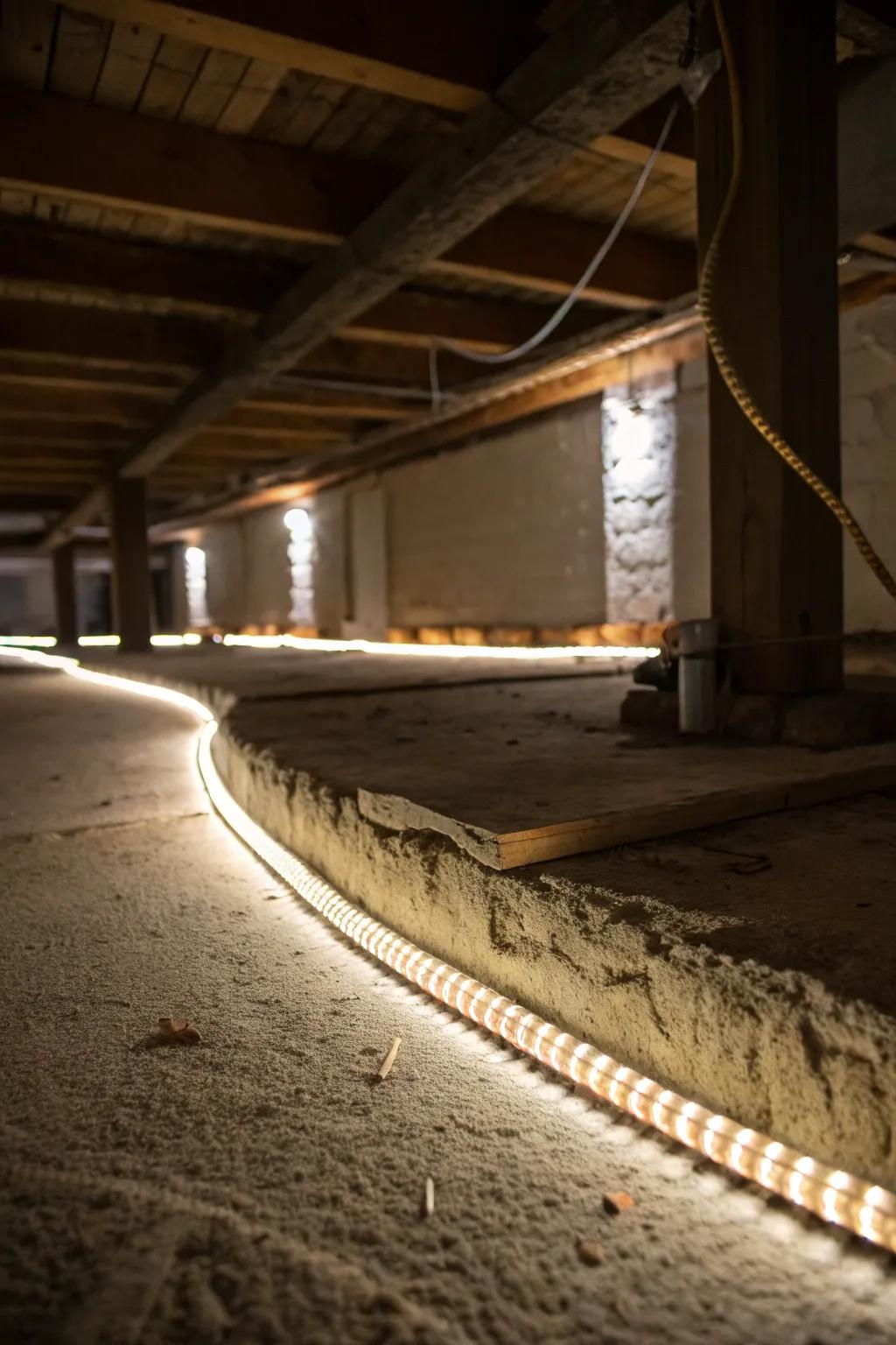 Enhance your crawl space with versatile rope lighting.