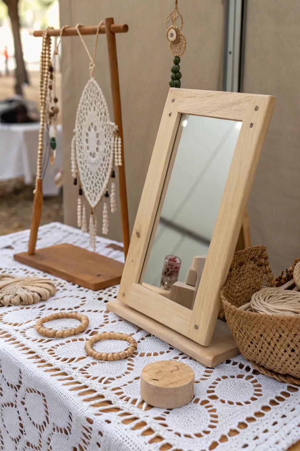 Reflect elegance and charm with this interactive mirror station, perfect for showcasing your crochet masterpieces!