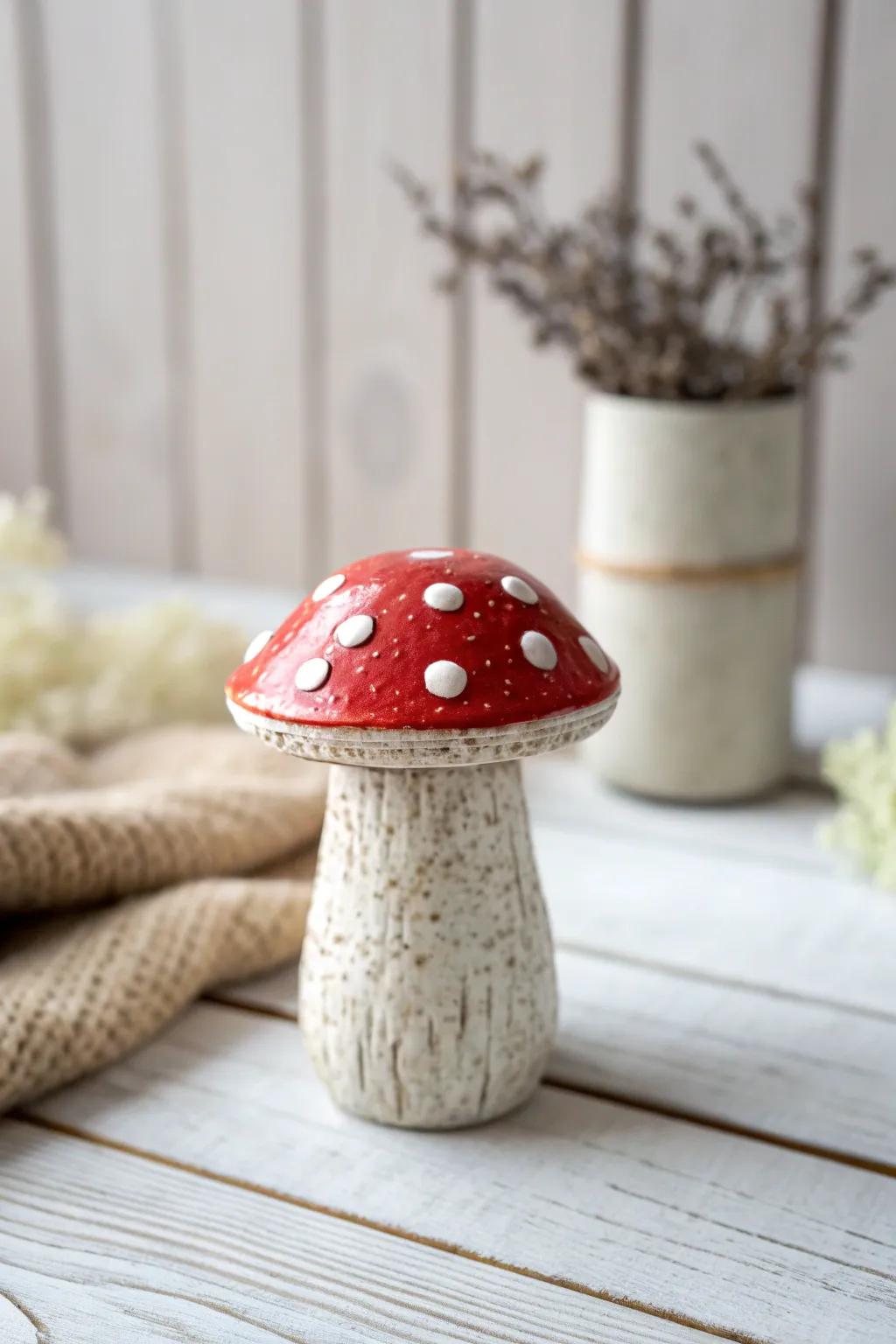 Bring a touch of whimsy to your space with this charming mushroom pinch pot!