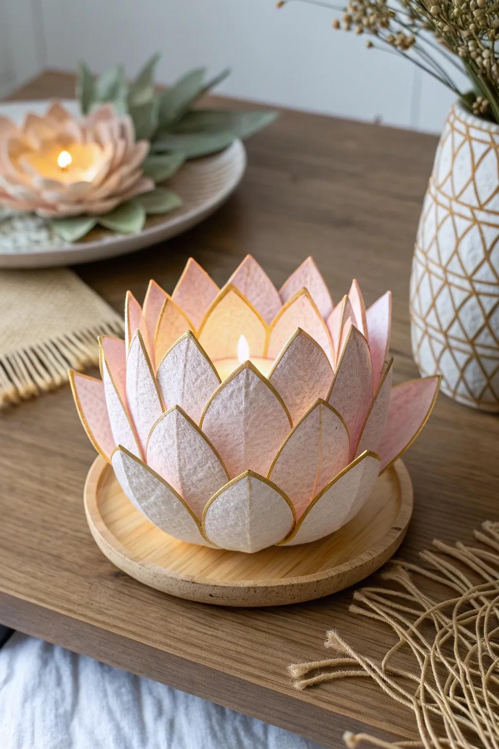 Illuminate your space with serenity and elegance: handcrafted lotus tea light holders inspired by Diwali traditions.