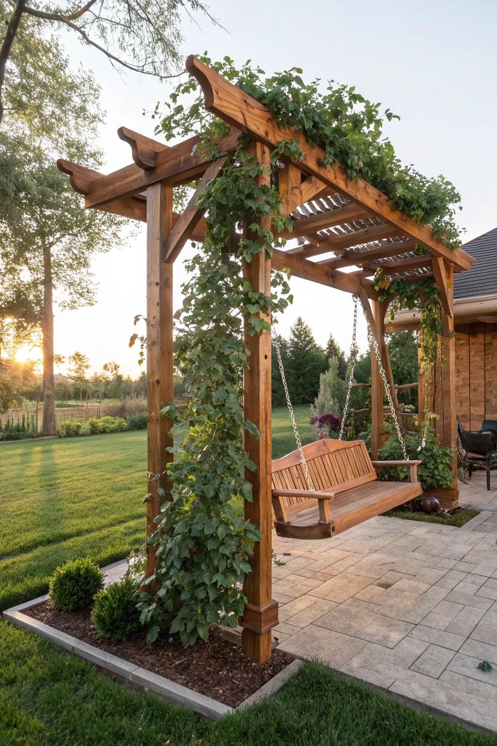 Transform your backyard into a tranquil retreat with a pergola style swing set—where craftsmanship meets nature's beauty.