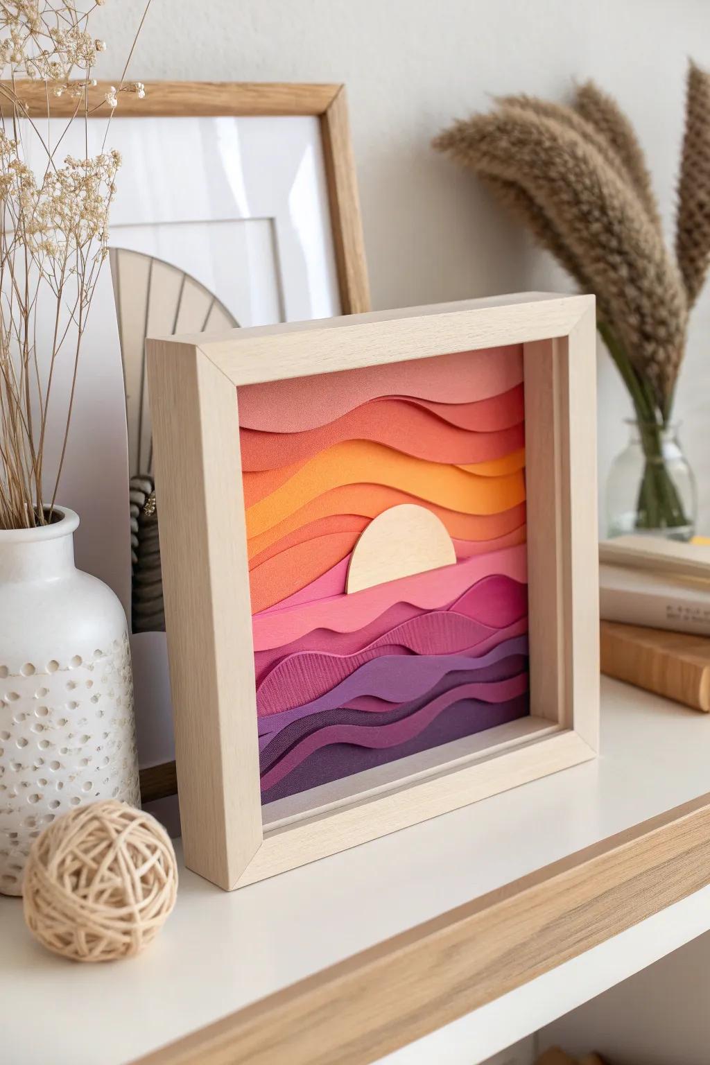 Bring the warmth of a beach sunset into your home with this stunning DIY shadow box. 🌅✨ #ScandiBoho #Craftsmanship