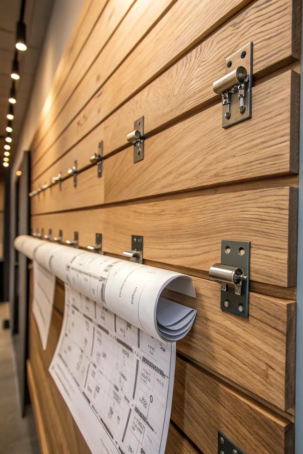 Elevate your workspace with stylish magnetic blueprint storage.