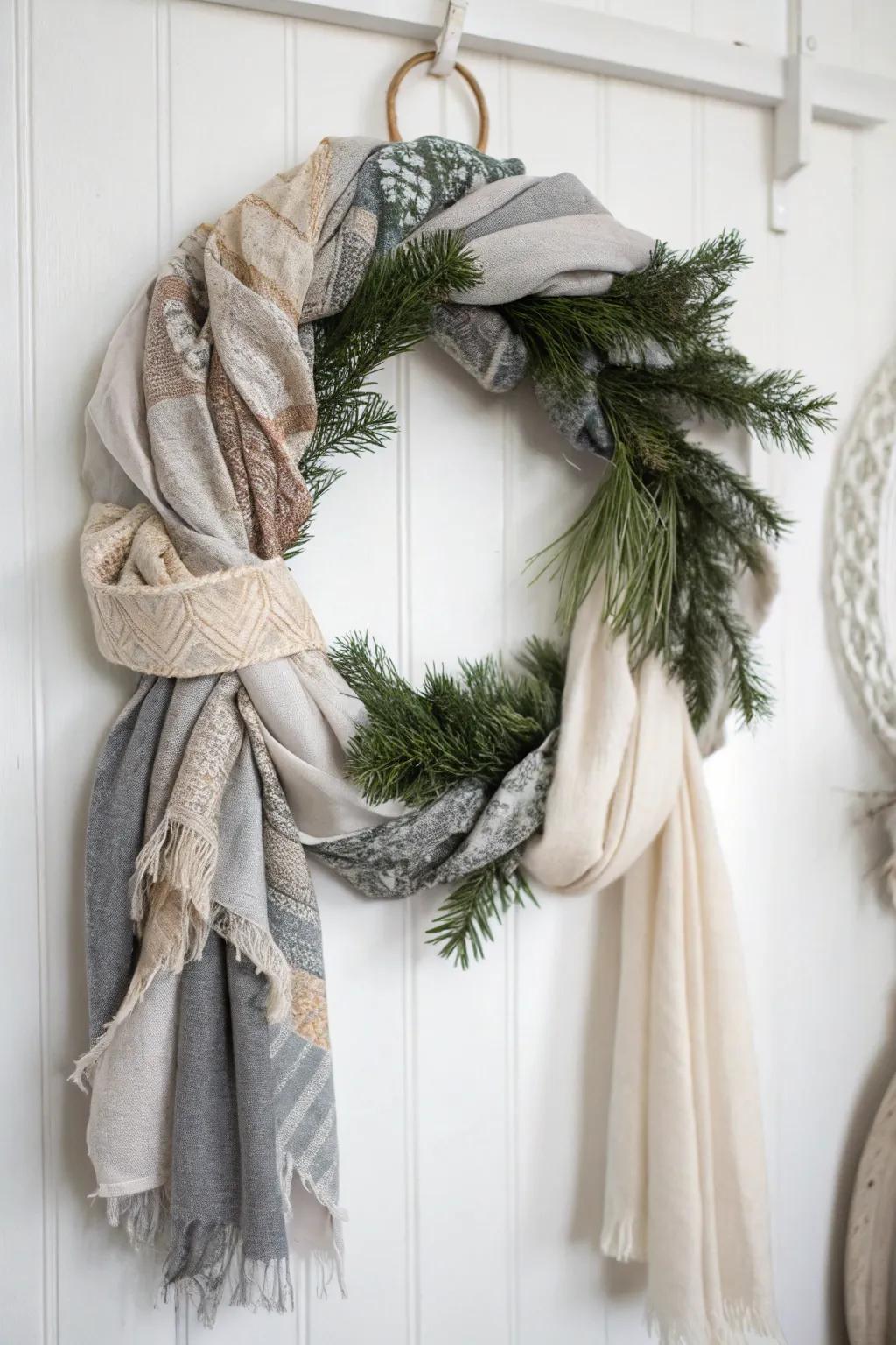 Embrace the art of upcycling with a textile-twisted wreath that exudes cozy elegance. 🎄✨