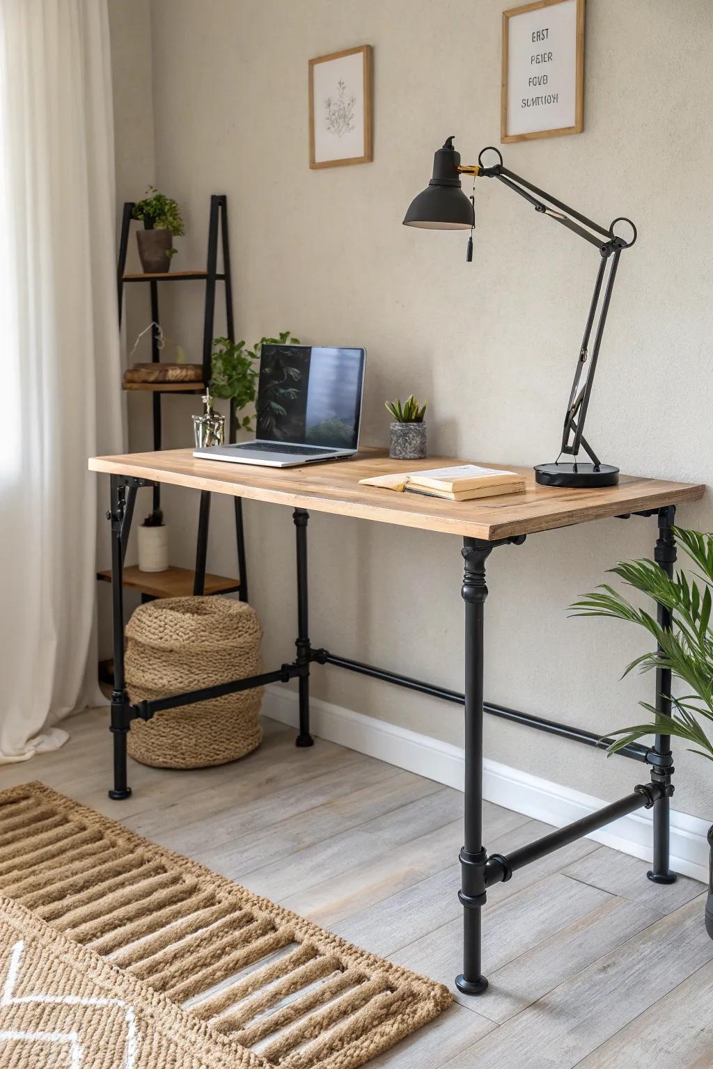 Craft your own industrial-chic workspace with this stunning pipe frame desk.