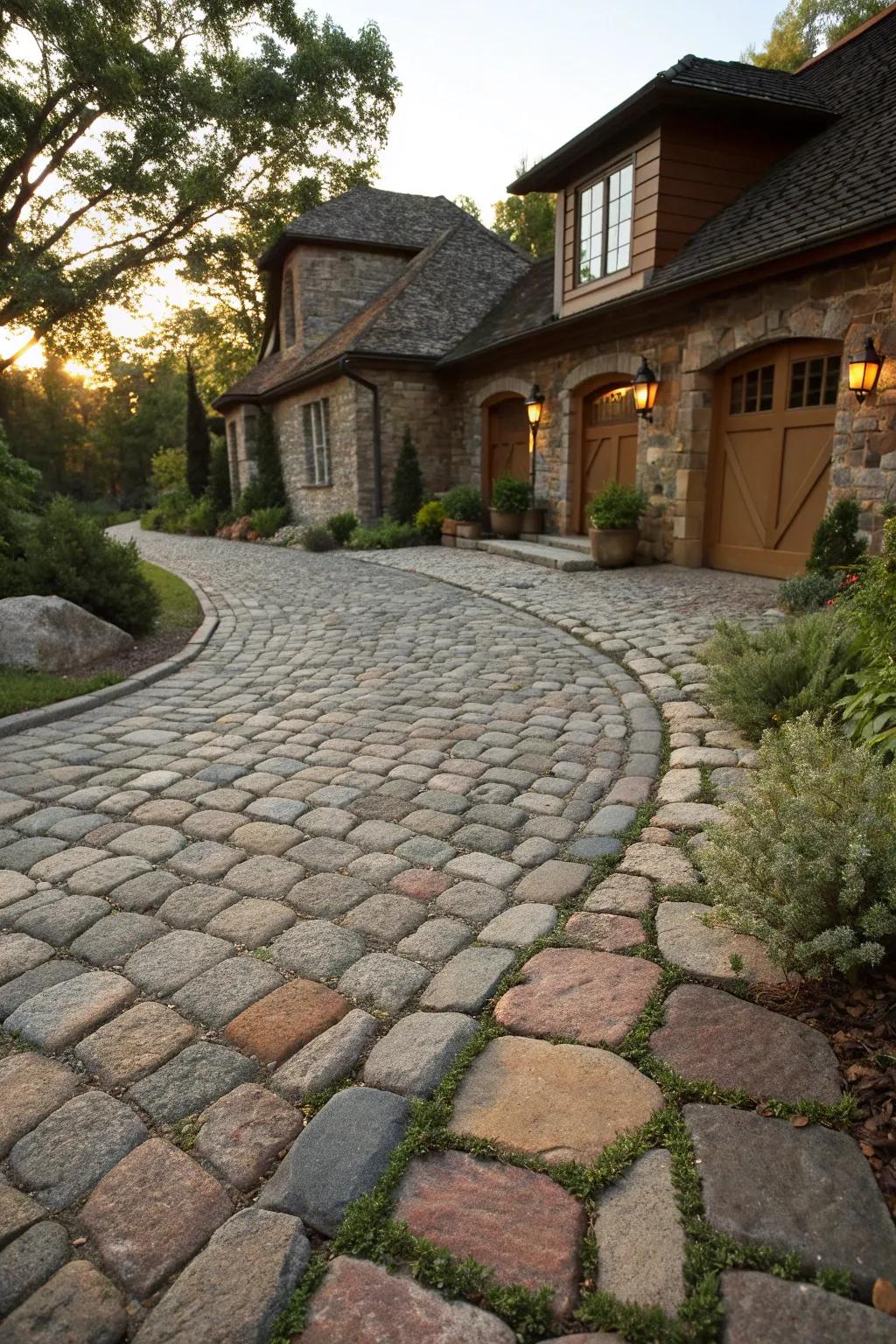 Revive the elegance of the past with a cobblestone driveway that exudes timeless charm and craftsmanship.