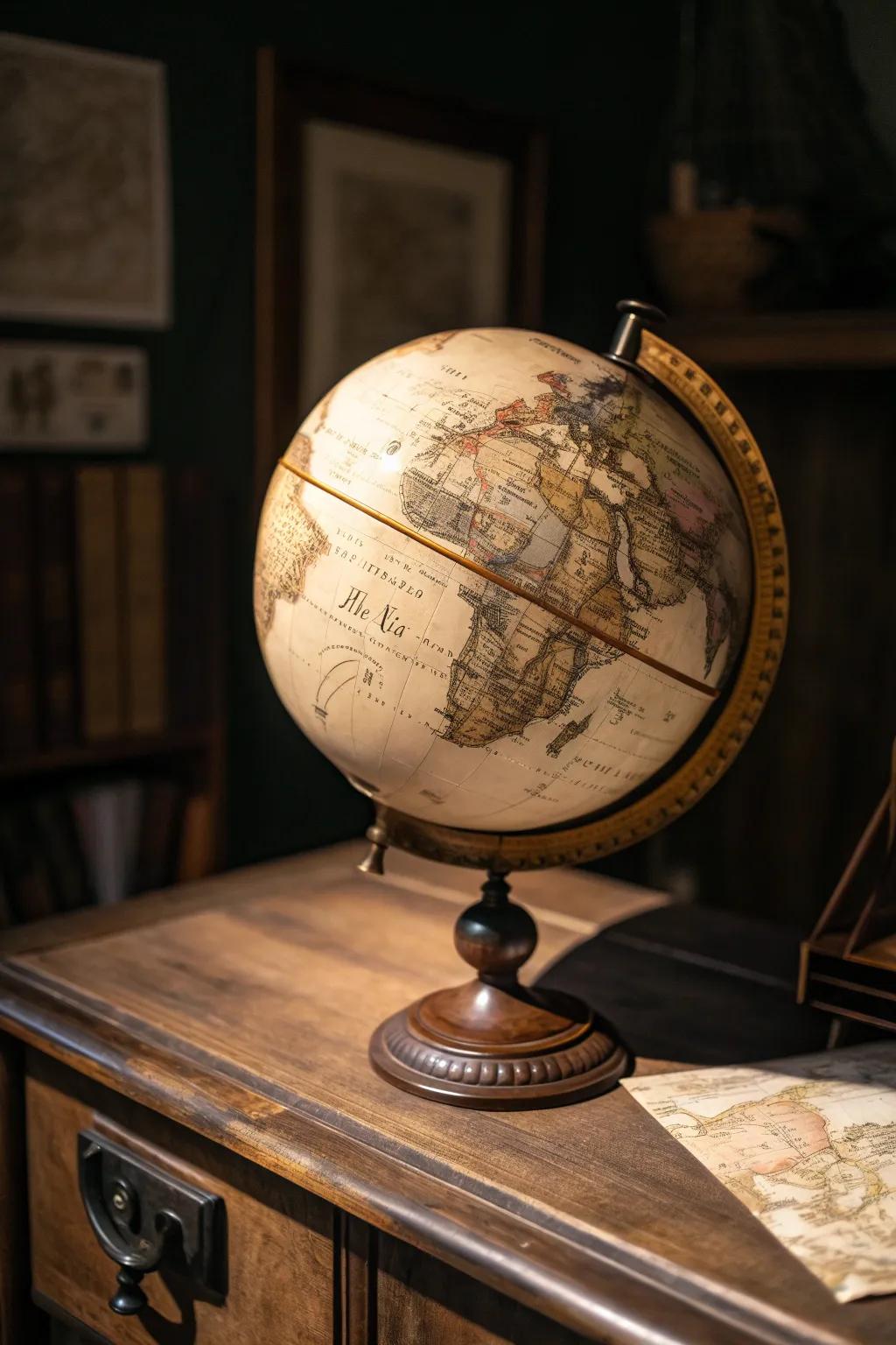 Unlock the mysteries of the past with this captivating vintage globe, a perfect prop for your historical-themed escape room.