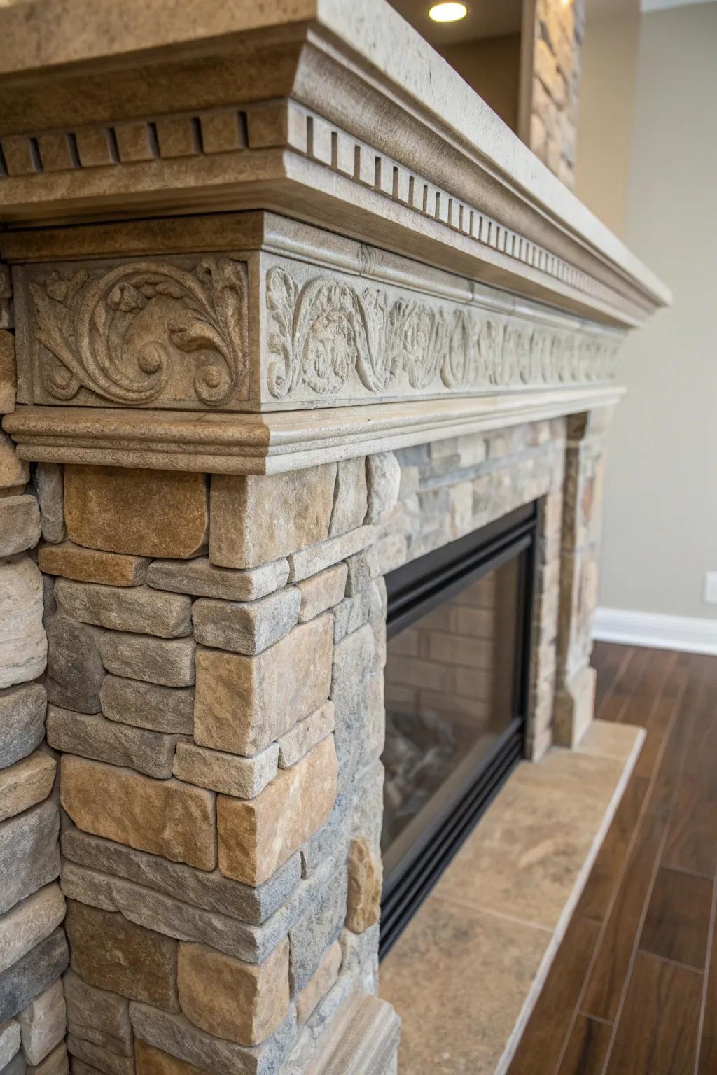 Elevate your space with the timeless elegance of a stone veneer fireplace surround.