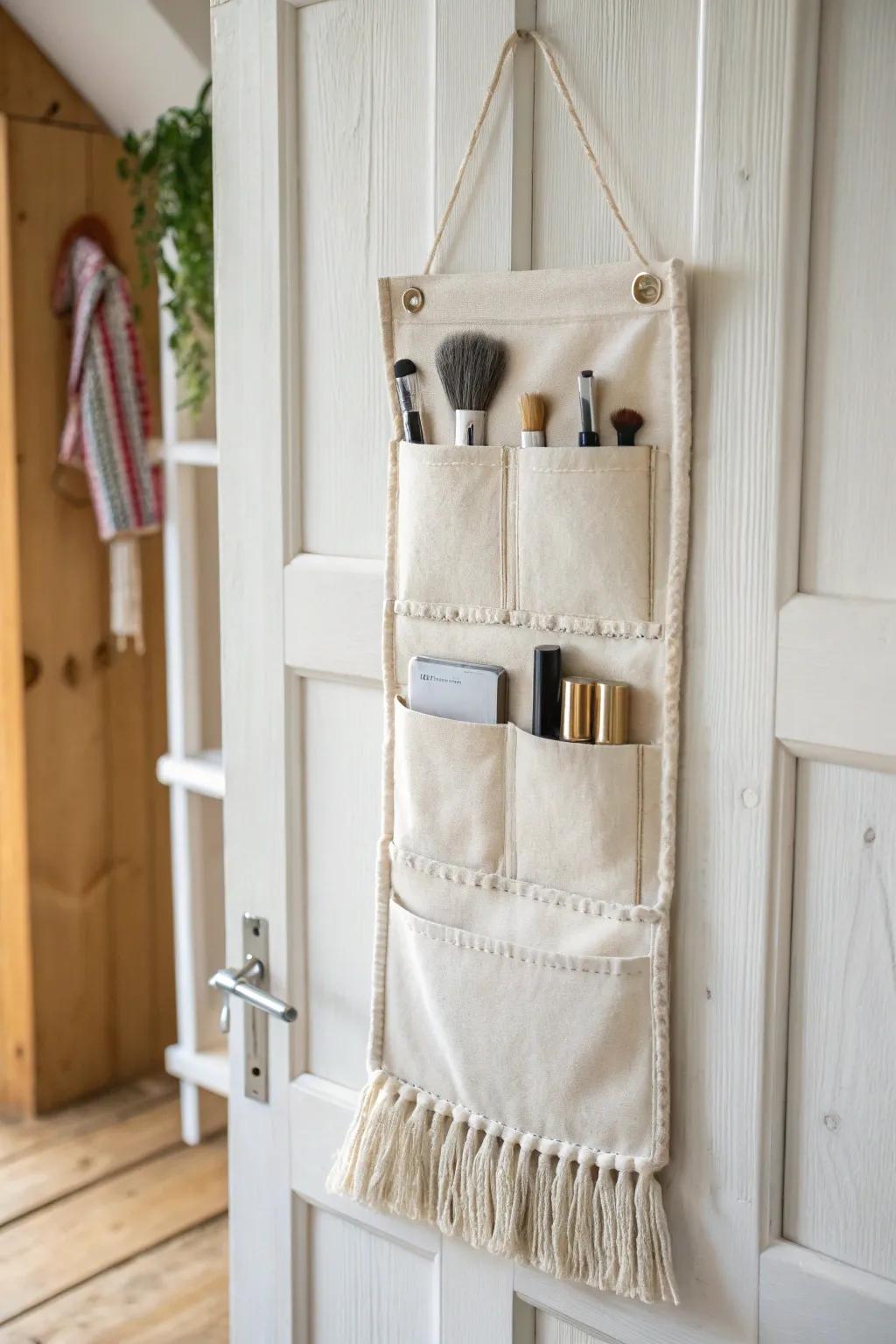 Transform your door into a chic storage solution with this minimalist hanging organizer—perfect for keeping your beauty essentials stylishly sorted.