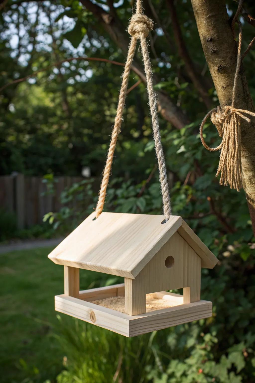 Embrace playful minimalism with a handcrafted hanging squirrel feeder that dances in your garden breeze.