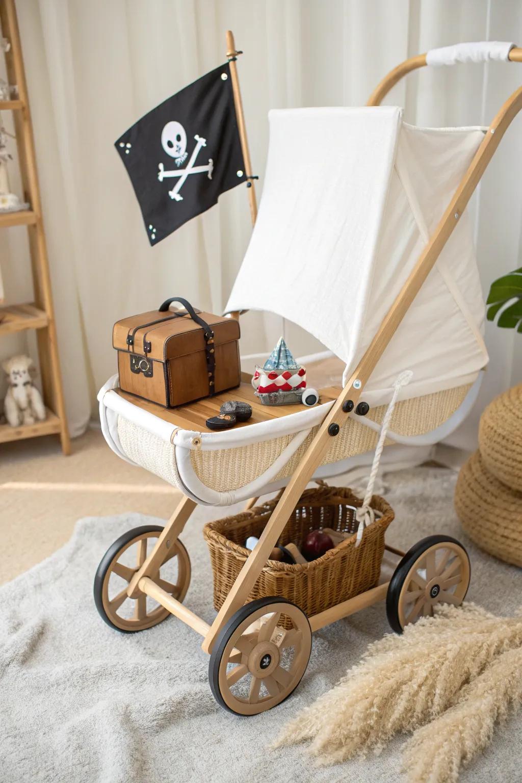 Set sail on a stylish pirate adventure with this charming DIY stroller costume!