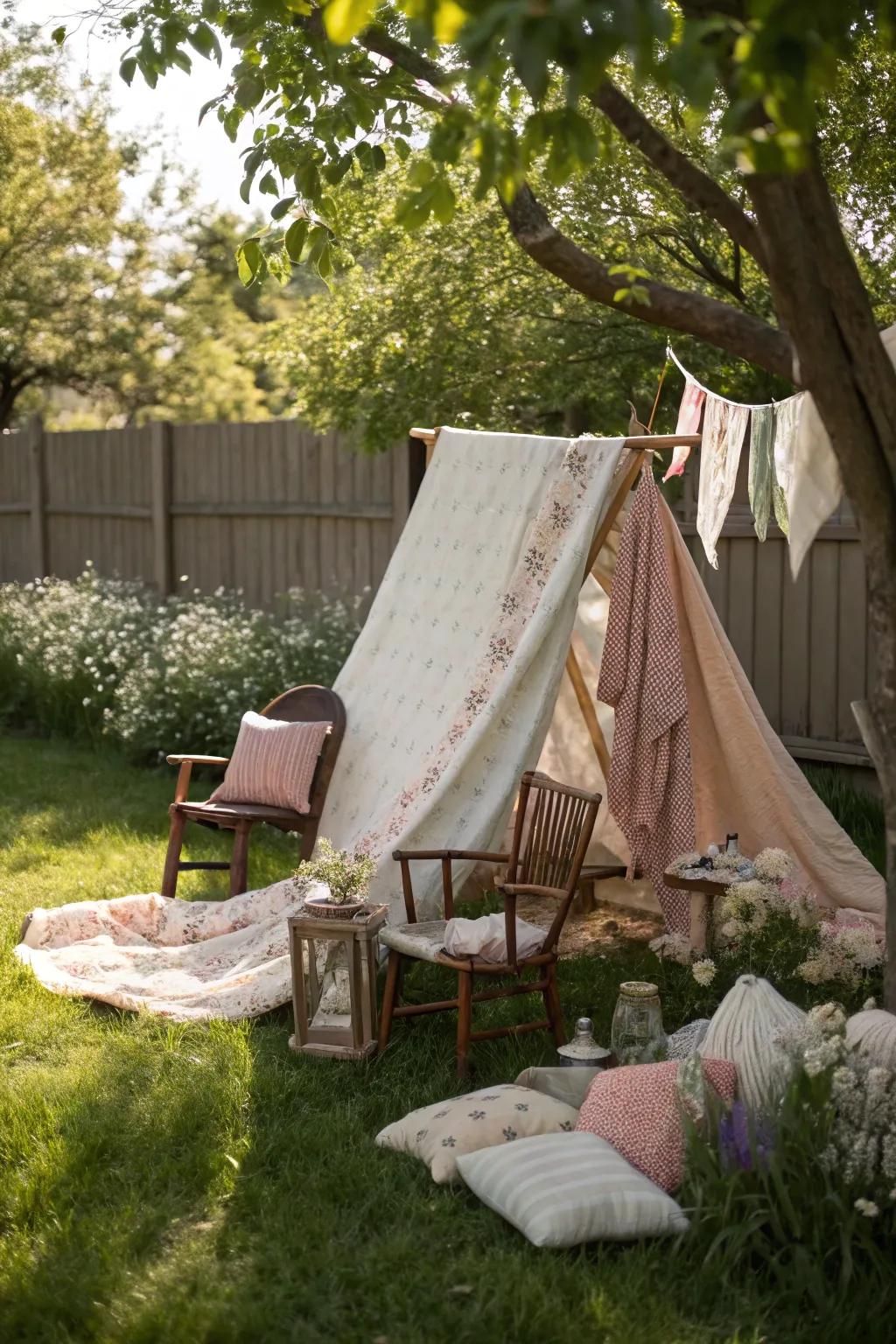 Rediscover childhood magic with a charming backyard blanket fort, where simplicity meets creativity.