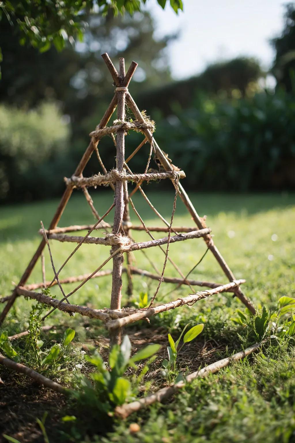 Craft your garden's natural beauty with a rustic branch pyramid.