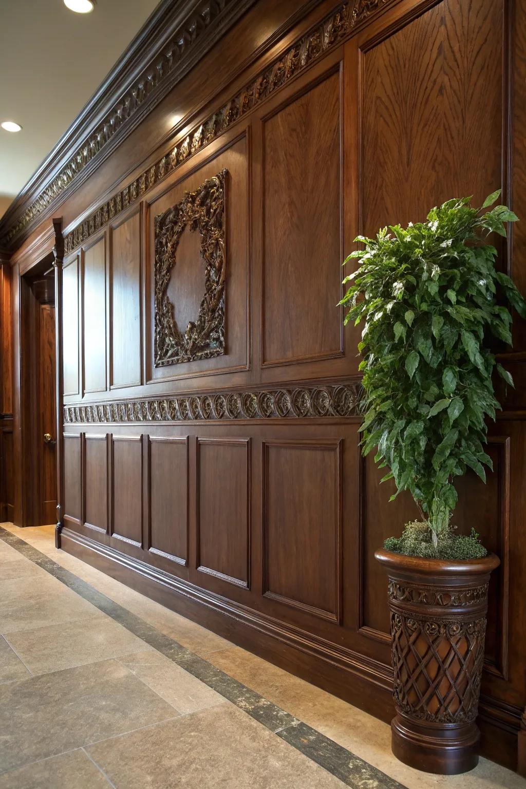 Elevate your space with handcrafted wainscoting and elegant decorative touches.